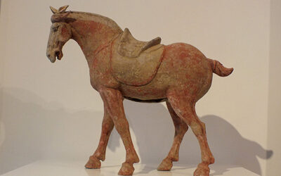 Painted Grey Pottery Saddle Horse