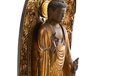 Carved Gilded Wood Standing Amida Buddha