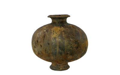 Large Grey Pottery Cocoon Vase