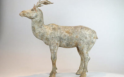 Painted Grey Pottery Deer