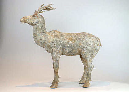 Painted Grey Pottery Deer