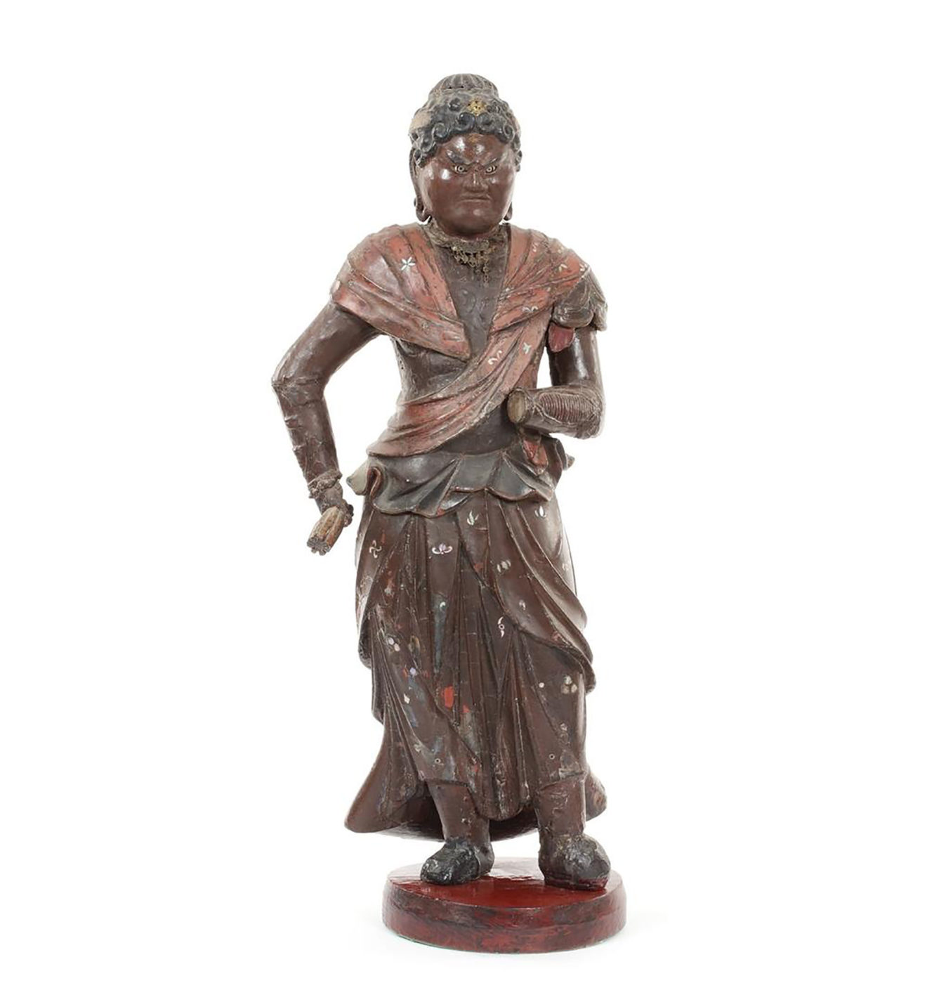 Rare Polychrome Wood Figure Taishakuten (1)