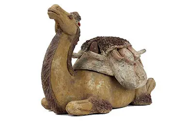Pottery Figure of a Reclining Bactrian Camel