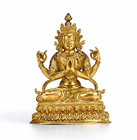 Imperial Avalokitesvara – Yongzheng Mark and Period Imperial gilt-bronze Avalokitesvara, Qing dynasty, Yongzheng mark and period, seated on a double-lotus base
